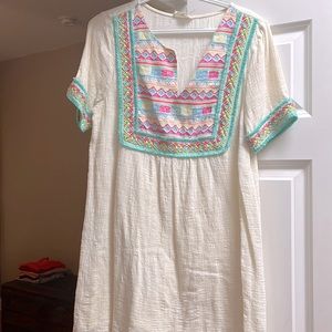 Linen Embroidered Mini Dress